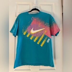 Nike Vintage Teal Graphic Swoosh Tee with Pink and Yellow Accents